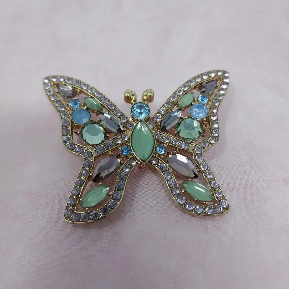Vintage Napier Butterfly Brooch Silver Tone Blue Green Lavender 1980s 2